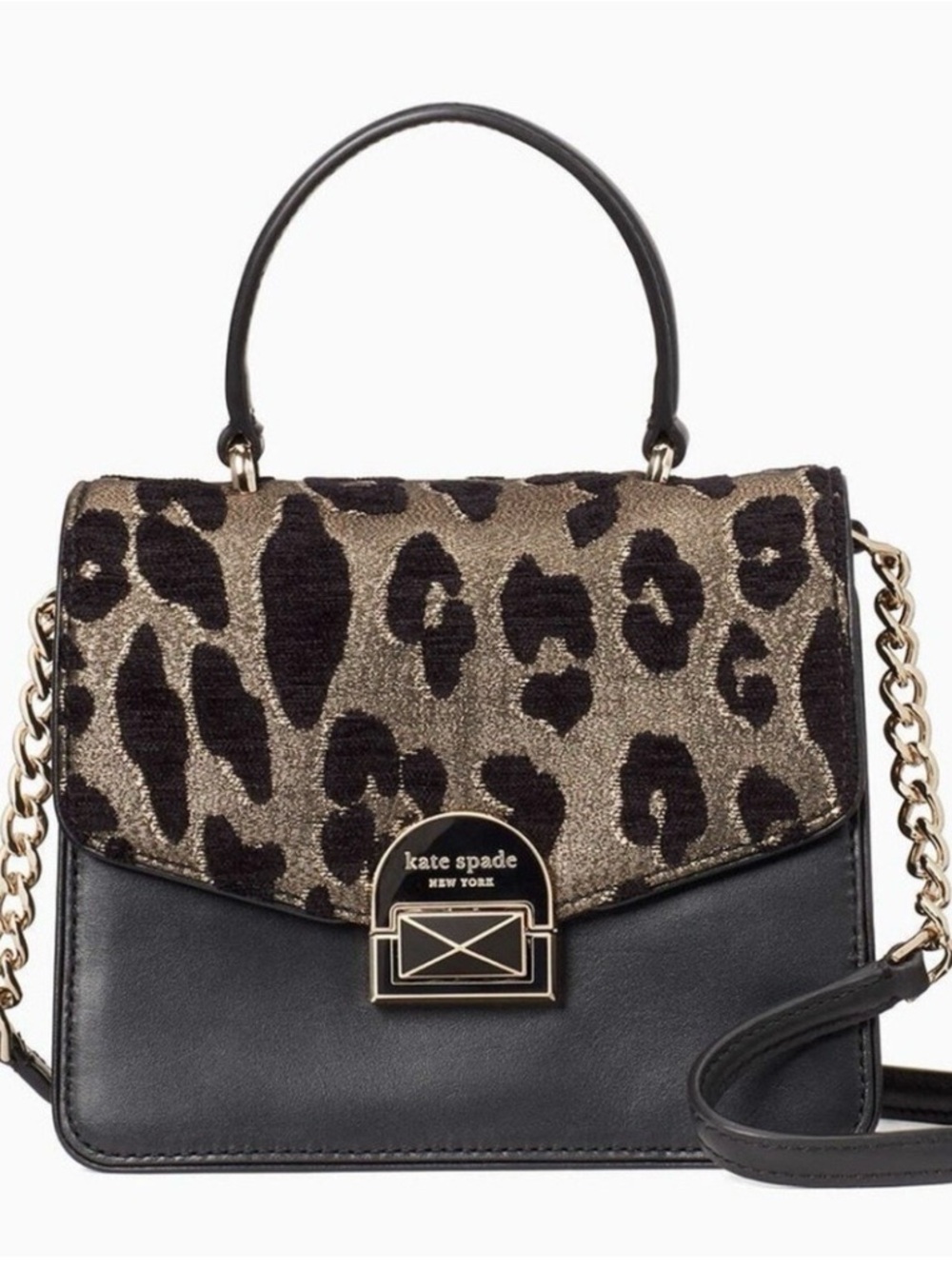 kate spade Leopard-Print Top Handle Satchel in Black and Gold-Tone